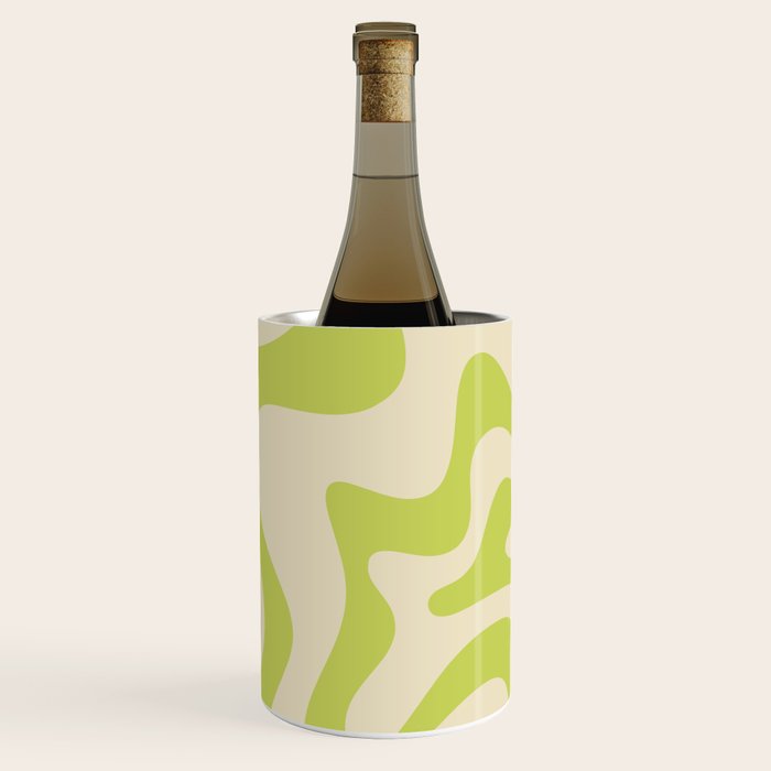 Retro Liquid Swirl Abstract Pattern Light Lime Linden Green and Beige Wine Chiller Gallery Image 1