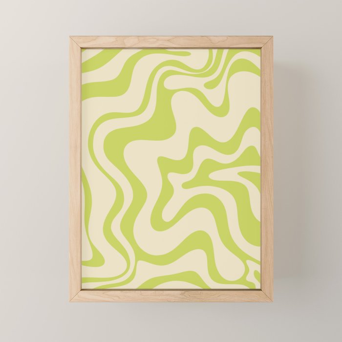 Retro Liquid Swirl Abstract Pattern Light Lime Linden Green and Beige Mini Art Print Gallery Image 1