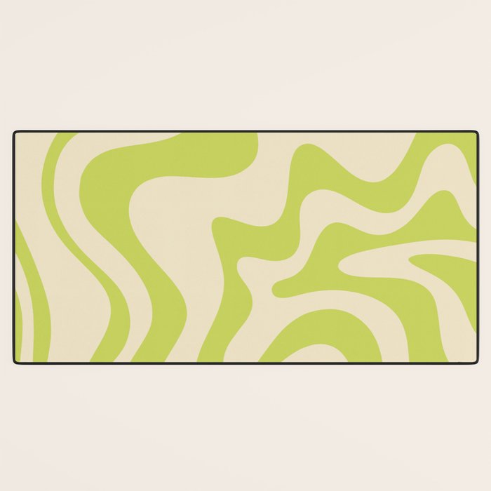 Retro Liquid Swirl Abstract Pattern Light Lime Linden Green and Beige Desk Mat Gallery Image 3