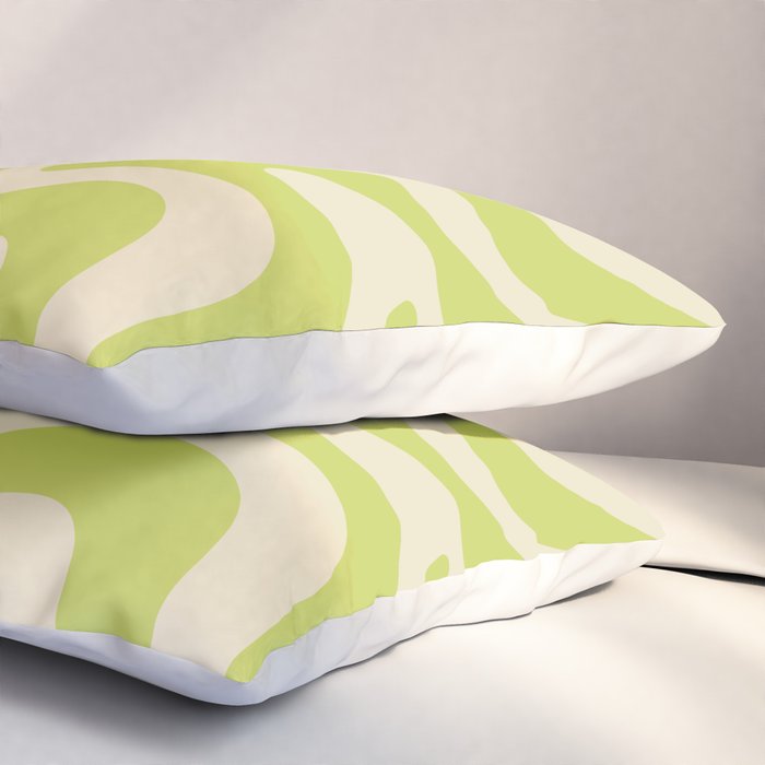 Retro Liquid Swirl Abstract Pattern Light Lime Linden Green and Beige Pillow Sham Gallery Image 3