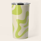 Retro Liquid Swirl Abstract Pattern Light Lime Linden Green and Beige Travel Mug Gallery Image 1