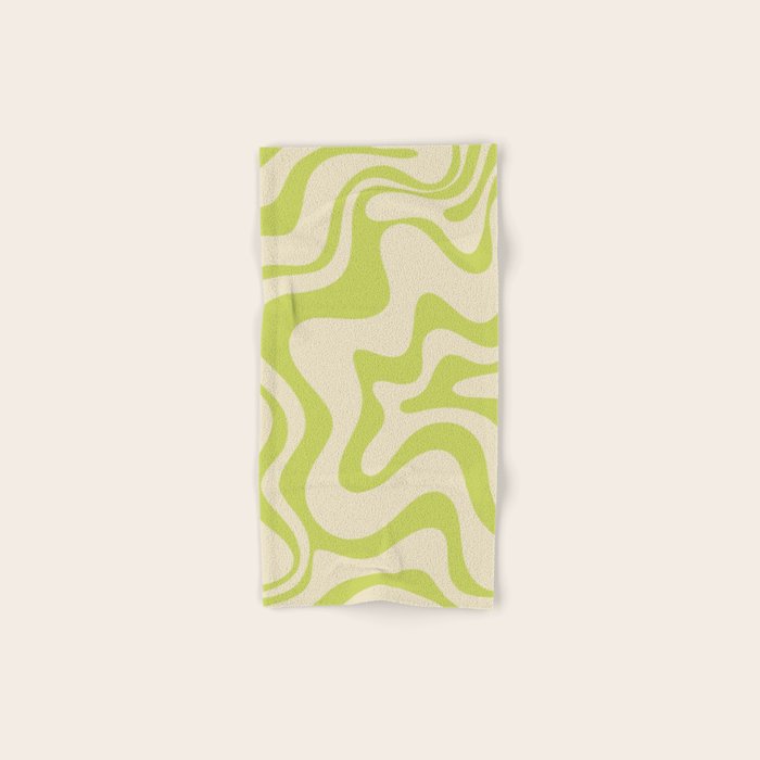 Retro Liquid Swirl Abstract Pattern Light Lime Linden Green and Beige Bath Towel Gallery Image 1