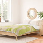 Retro Liquid Swirl Abstract Pattern Light Lime Linden Green and Beige Duvet Cover Gallery Image 2