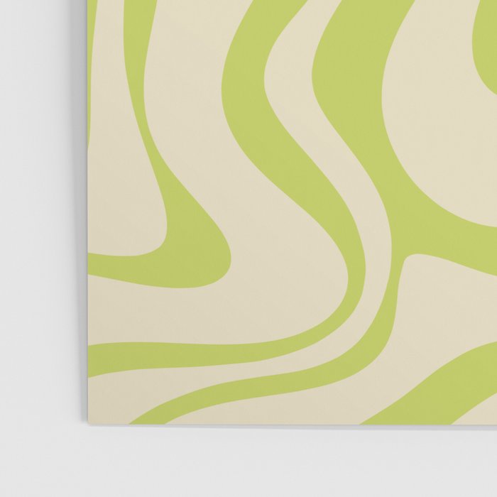 Retro Liquid Swirl Abstract Pattern Light Lime Linden Green and Beige Poster Gallery Image 3