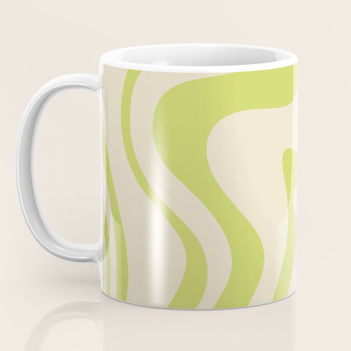 Retro Liquid Swirl Abstract Pattern Light Lime Linden Green and Beige Coffee Mug Gallery Image 3