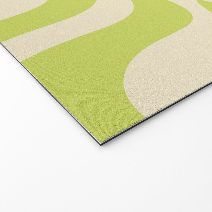 Retro Liquid Swirl Abstract Pattern Light Lime Linden Green and Beige Welcome Mat Gallery Image 2
