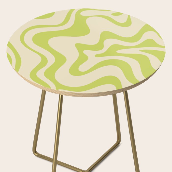Retro Liquid Swirl Abstract Pattern Light Lime Linden Green and Beige Side Table Gallery Image 2