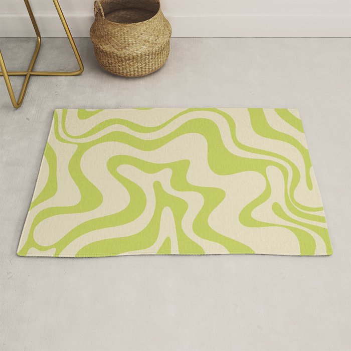 Retro Liquid Swirl Abstract Pattern Light Lime Linden Green and Beige Rug Gallery Image 1