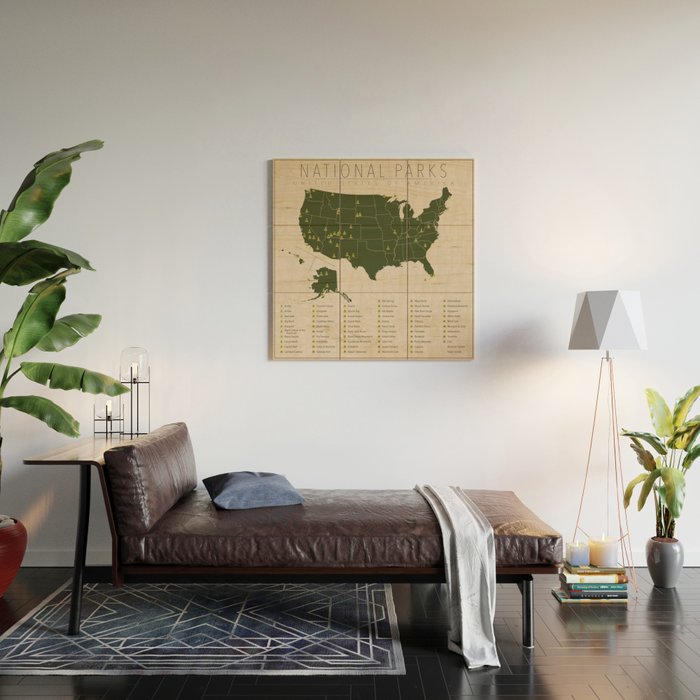 US National Parks w/ State Borders Wood Wall Art Gallery Image 2