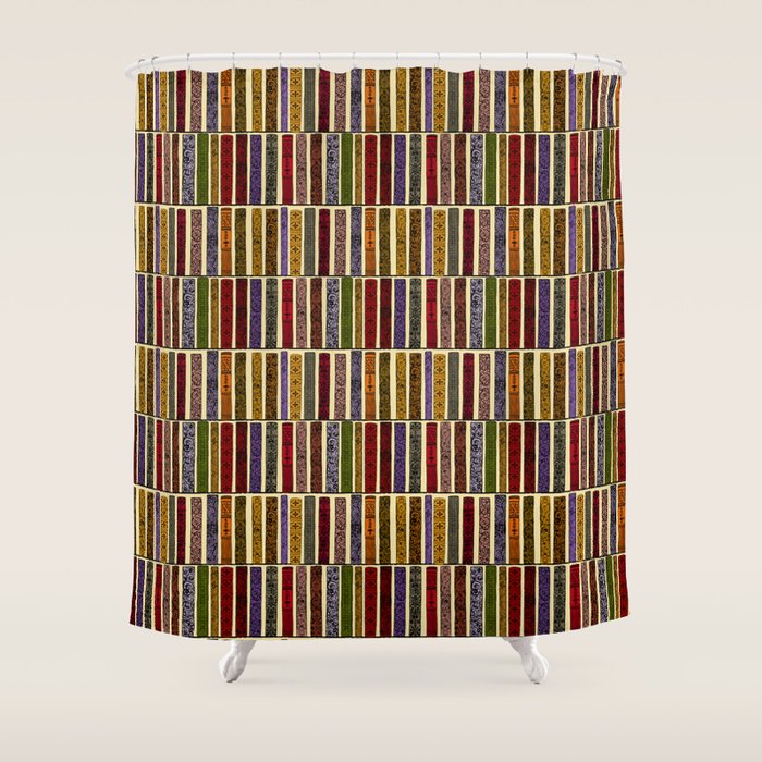 Whimsigothic Dark Academia Vintage Ornate Antique Books on Bookshelves Shower Curtain Gallery Image 1