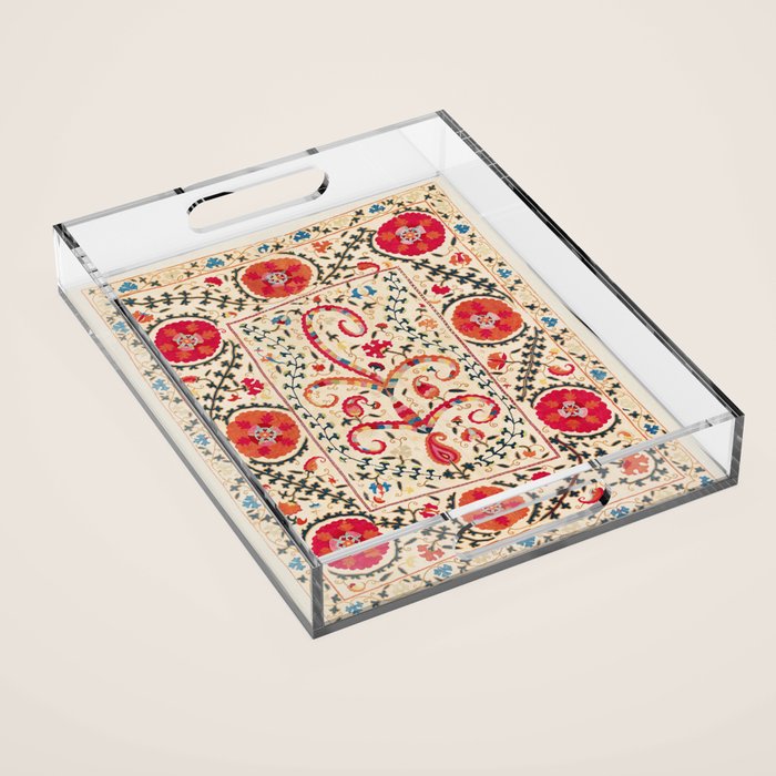 Kermina Suzani Uzbekistan Embroidery Print Acrylic Tray Gallery Image 1
