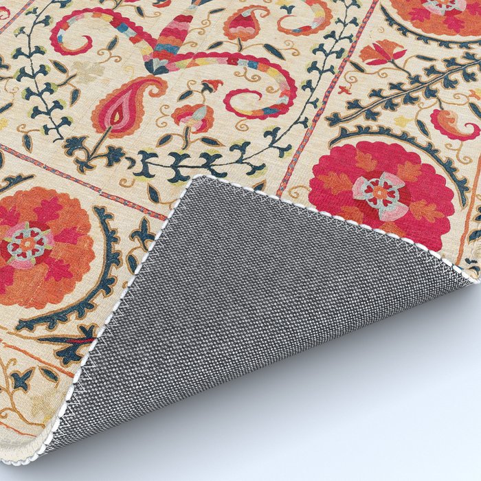 Kermina Suzani Uzbekistan Embroidery Print Rug Gallery Image 4