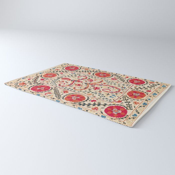 Kermina Suzani Uzbekistan Embroidery Print Rug Gallery Image 3