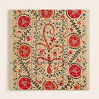 Kermina Suzani Uzbekistan Embroidery Print Wood Wall Art Gallery Image 1
