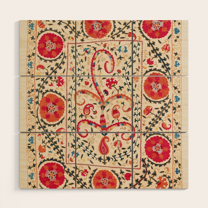 Kermina Suzani Uzbekistan Embroidery Print Wood Wall Art Gallery Image 1
