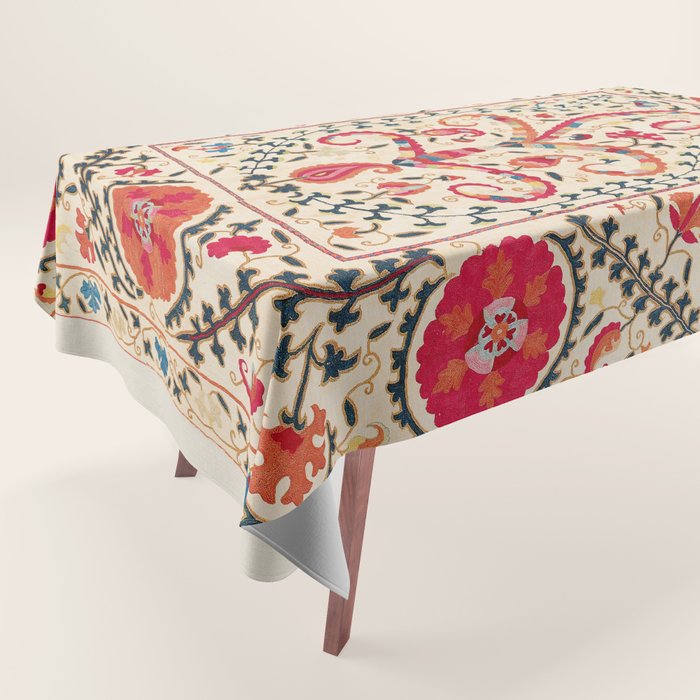 Kermina Suzani Uzbekistan Embroidery Print Tablecloth Gallery Image 1
