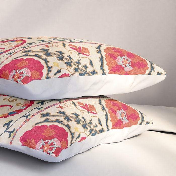 Kermina Suzani Uzbekistan Embroidery Print Pillow Sham Gallery Image 3