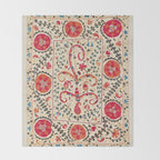 Kermina Suzani Uzbekistan Embroidery Print Throw Blanket Gallery Image 2