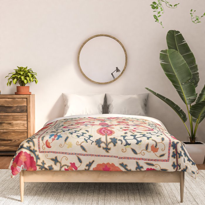 Kermina Suzani Uzbekistan Embroidery Print Comforter Gallery Image 3