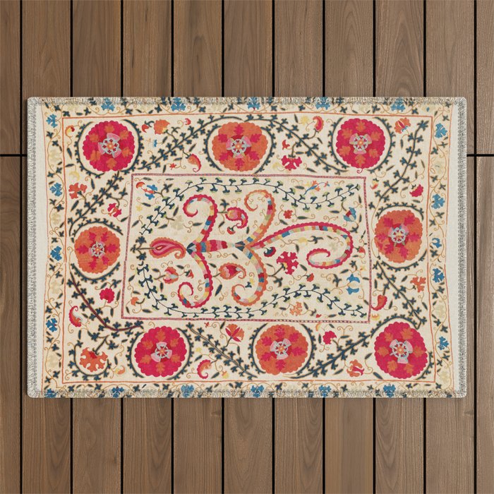 Kermina Suzani Uzbekistan Embroidery Print Outdoor Rug Gallery Image 1