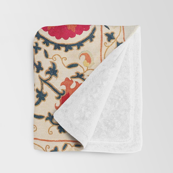 Kermina Suzani Uzbekistan Embroidery Print Throw Blanket Gallery Image 3