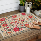 Kermina Suzani Uzbekistan Embroidery Print Outdoor Rug Gallery Image 2
