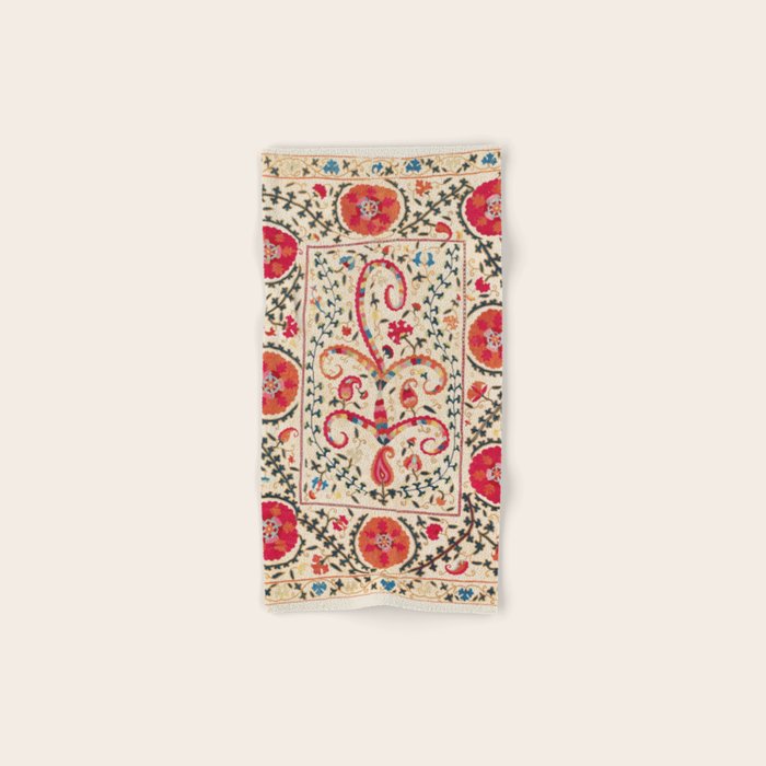 Kermina Suzani Uzbekistan Embroidery Print Bath Towel Gallery Image 1
