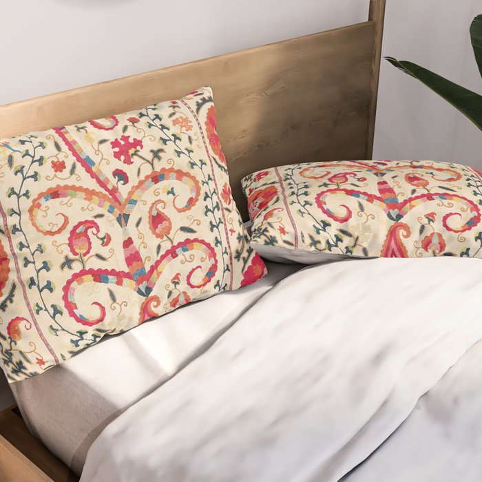Kermina Suzani Uzbekistan Embroidery Print Pillow Sham Gallery Image 2