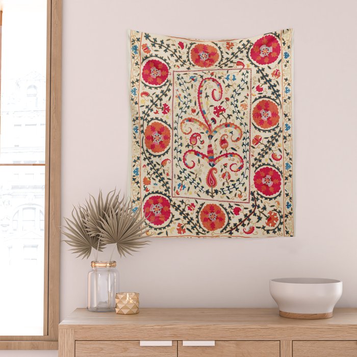 Kermina Suzani Uzbekistan Embroidery Print Wall Tapestry Gallery Image 2
