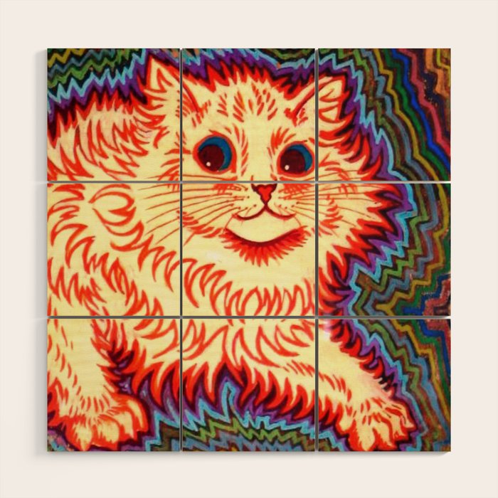 Louis Wain Psychedelic Cat Wood Wall Art Gallery Image 1
