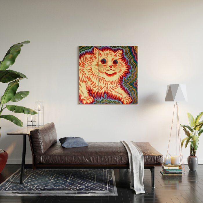 Louis Wain Psychedelic Cat Wood Wall Art Gallery Image 2