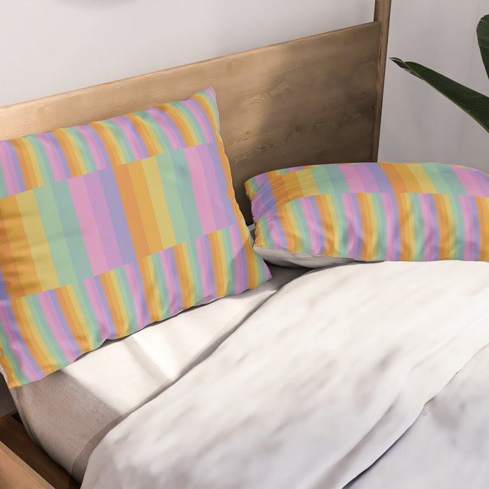 Mixed Stripes Pattern I Colorful Rainbow Pillow Sham Gallery Image 2