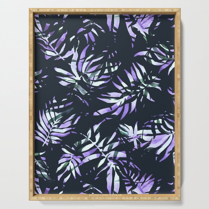 Dark abstract tropical leaves D1 Serving Tray Gallery Image 1