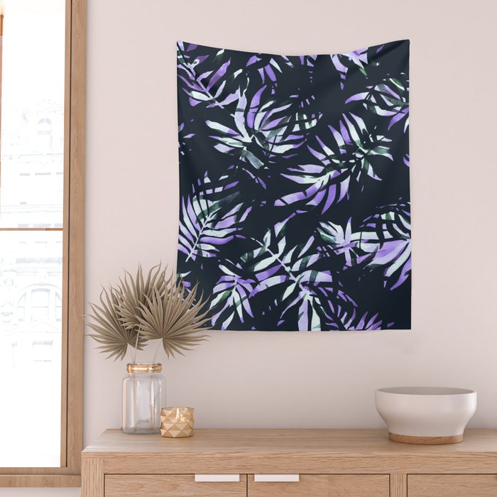 Dark abstract tropical leaves D1 Wall Tapestry Gallery Image 2
