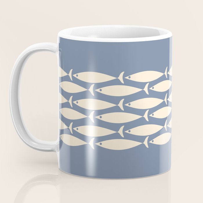 Fish Stripe - Mid Century Modern Minimalism in Stone Blue and Cream Coffee Mug Gallery Image 3