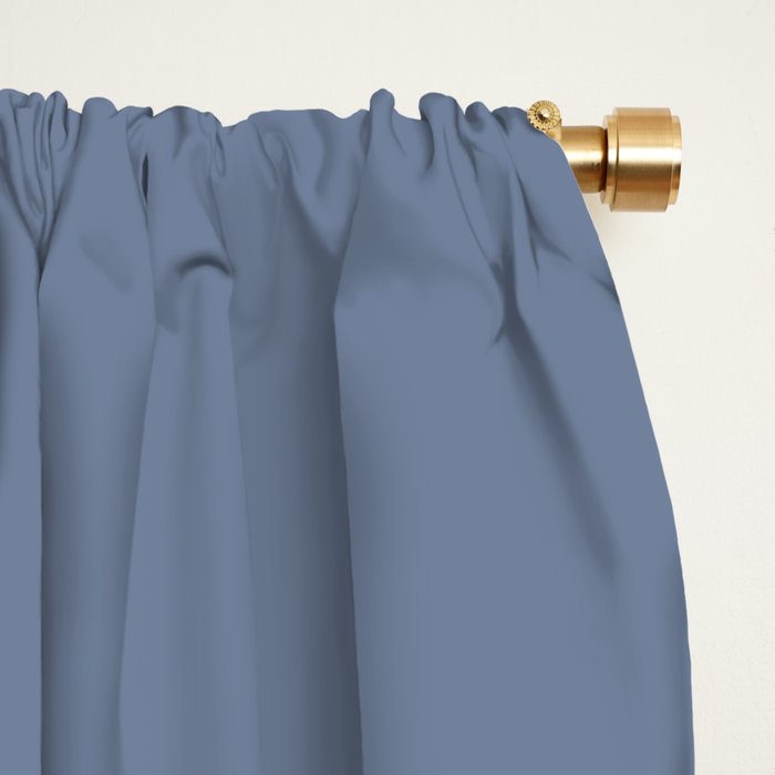 Fish Stripe - Mid Century Modern Minimalism in Stone Blue and Cream Window Curtain Gallery Image 2