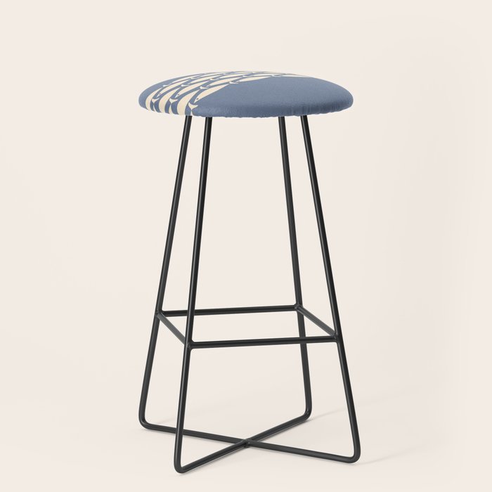 Fish Stripe - Mid Century Modern Minimalism in Stone Blue and Cream Stool Gallery Image 1