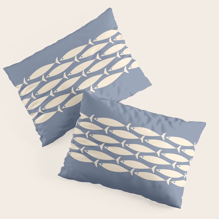 Fish Stripe - Mid Century Modern Minimalism in Stone Blue and Cream Pillow Sham Gallery Image 1