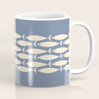 Fish Stripe - Mid Century Modern Minimalism in Stone Blue and Cream Coffee Mug Gallery Image 1