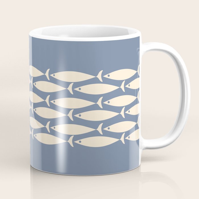 Fish Stripe - Mid Century Modern Minimalism in Stone Blue and Cream Coffee Mug Gallery Image 1