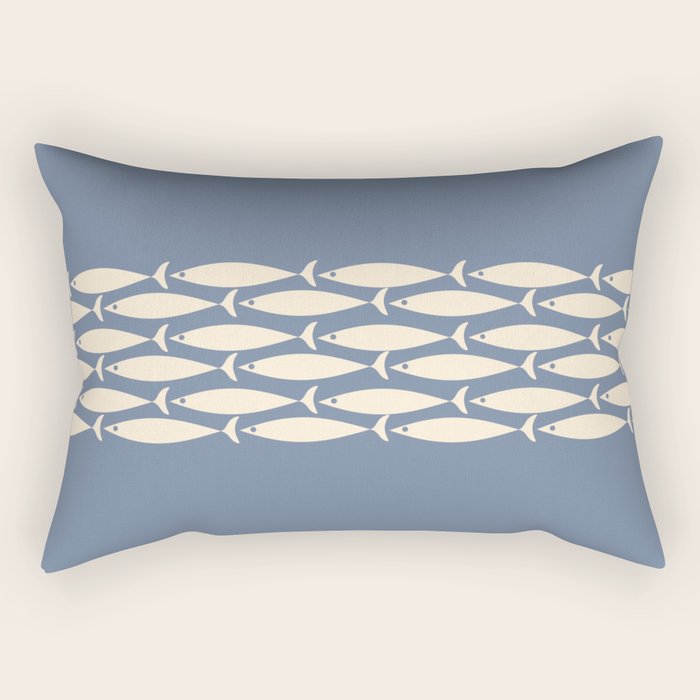 Fish Stripe - Mid Century Modern Minimalism in Stone Blue and Cream Rectangular Pillow Gallery Image 1