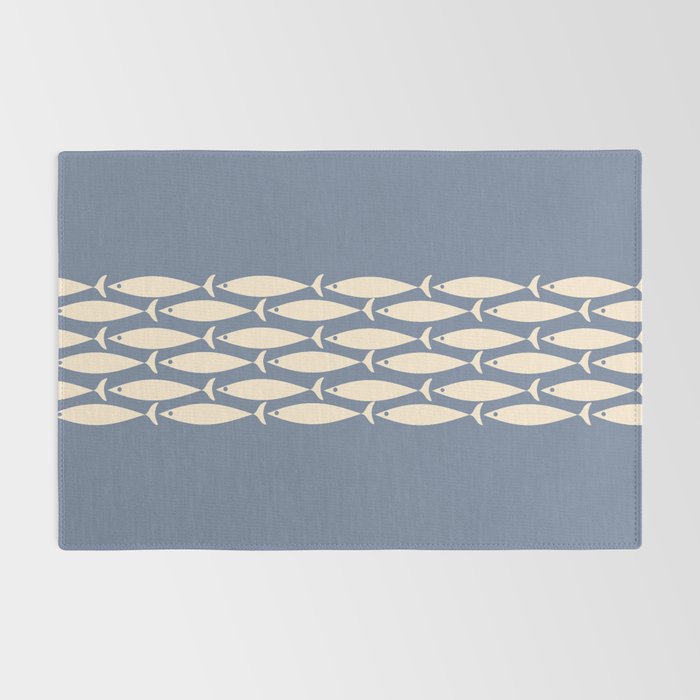 Fish Stripe - Mid Century Modern Minimalism in Stone Blue and Cream Rug Gallery Image 2