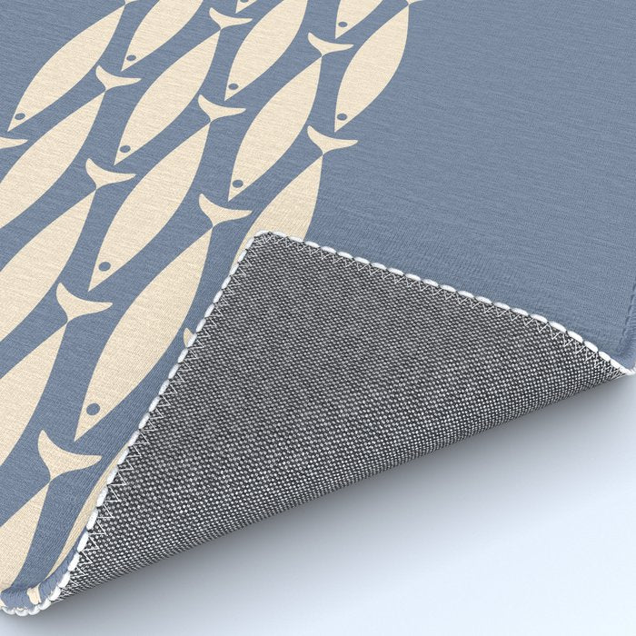 Fish Stripe - Mid Century Modern Minimalism in Stone Blue and Cream Rug Gallery Image 4