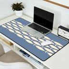 Fish Stripe - Mid Century Modern Minimalism in Stone Blue and Cream Desk Mat Gallery Image 2