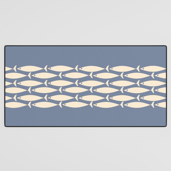 Fish Stripe - Mid Century Modern Minimalism in Stone Blue and Cream Desk Mat Gallery Image 3