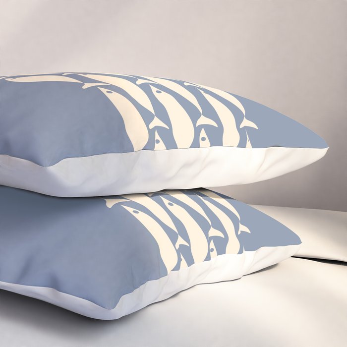 Fish Stripe - Mid Century Modern Minimalism in Stone Blue and Cream Pillow Sham Gallery Image 3