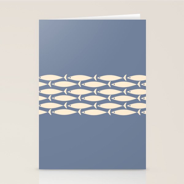Fish Stripe - Mid Century Modern Minimalism in Stone Blue and Cream Stationery Card Gallery Image 1