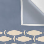 Fish Stripe - Mid Century Modern Minimalism in Stone Blue and Cream Wall Tapestry Gallery Image 3