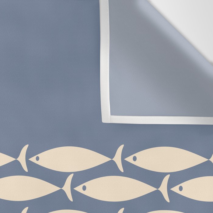 Fish Stripe - Mid Century Modern Minimalism in Stone Blue and Cream Wall Tapestry Gallery Image 3