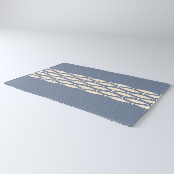 Fish Stripe - Mid Century Modern Minimalism in Stone Blue and Cream Rug Gallery Image 3